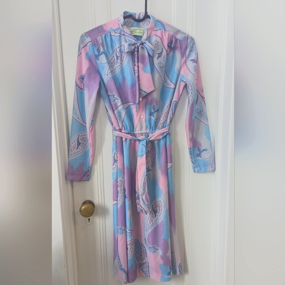 Vintage secretary dress. Pastel Paisley. Easter brunch core.